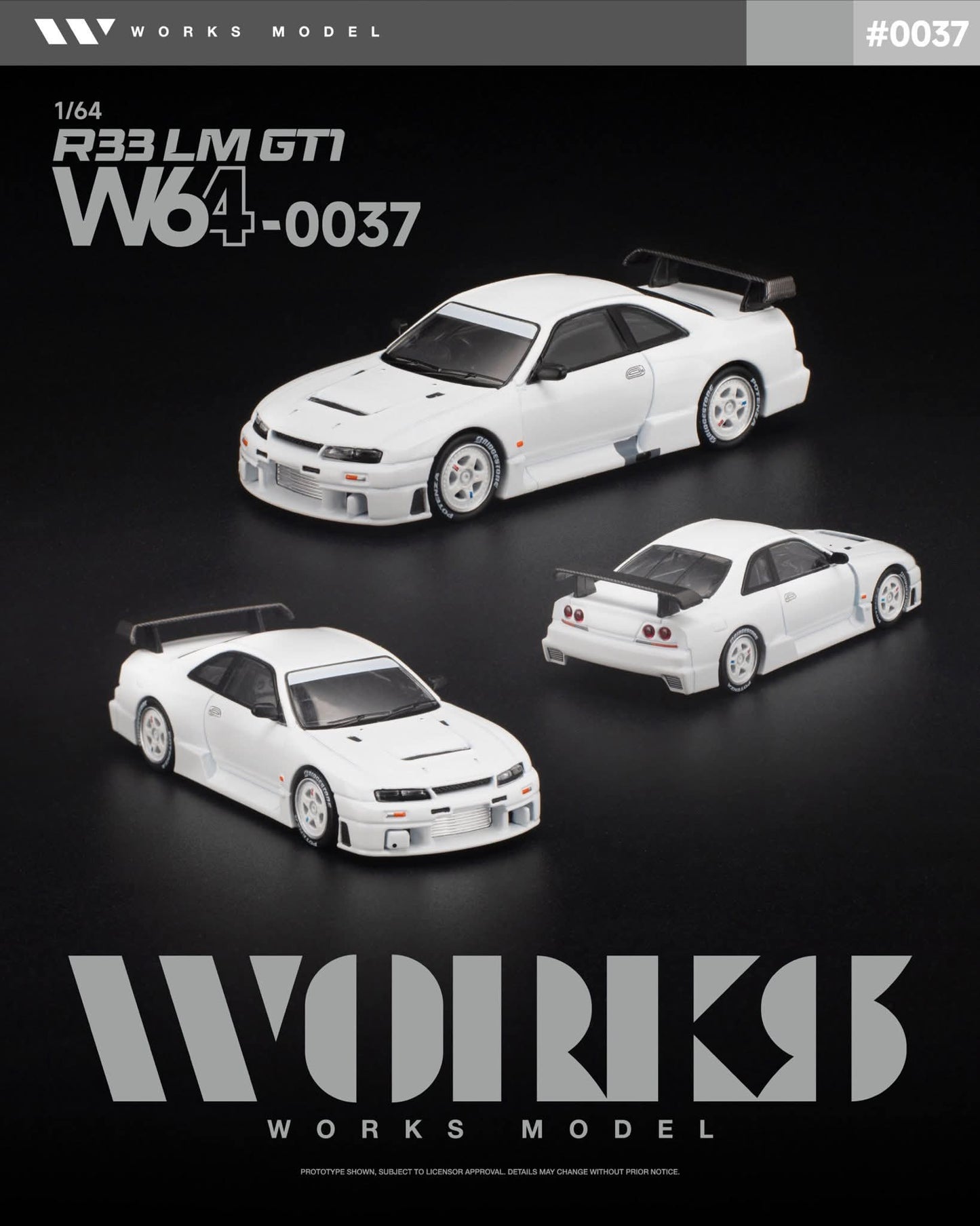 Works Model W64-0037 1/64 Nissan Skyline R33 LM 1995 GT1 White