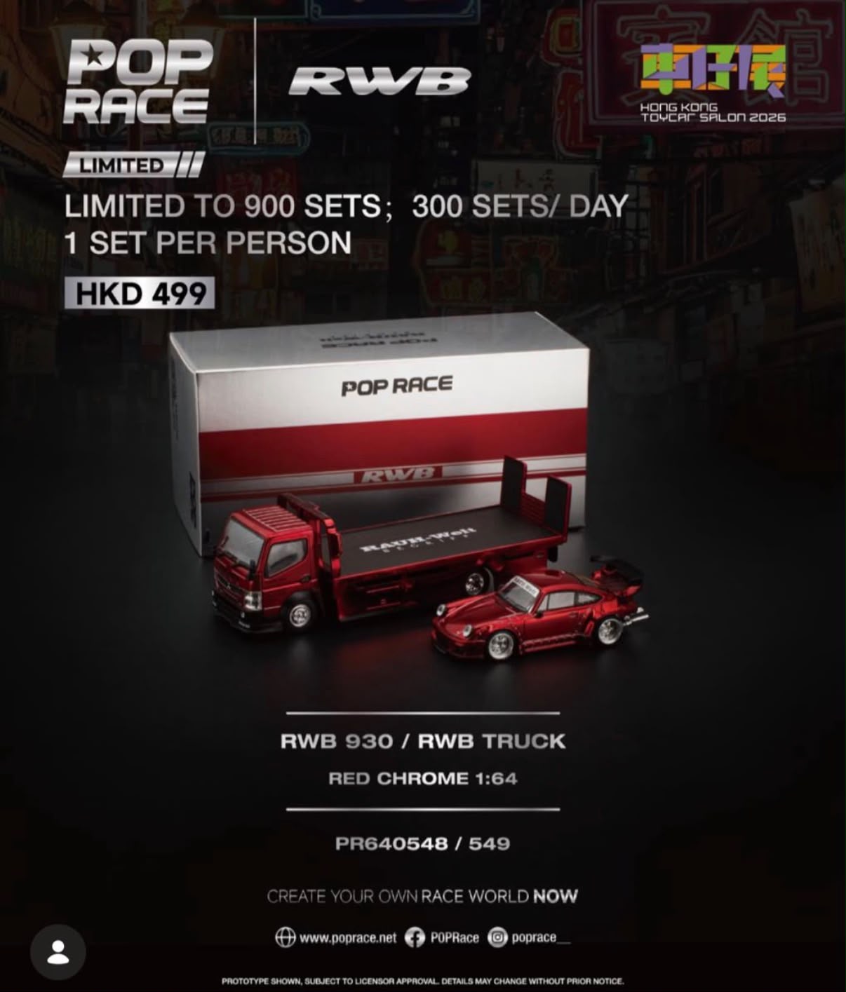 Pop Race PR640548/549 RWB 930 / RWB Truck Red Chrome 1:64 Set