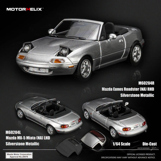 Motor Helix M60204R Mazda Eunos Roadster NA RHD Silverstone Metallic 1:64