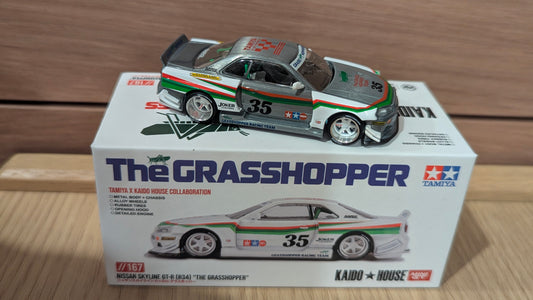 Mini GT x Kaido House #167 Nissan Skyline GT-R (R34) TAMIYA x KAIDO HOUSE "The GRASSHOPPER" V1 (Chase Car)