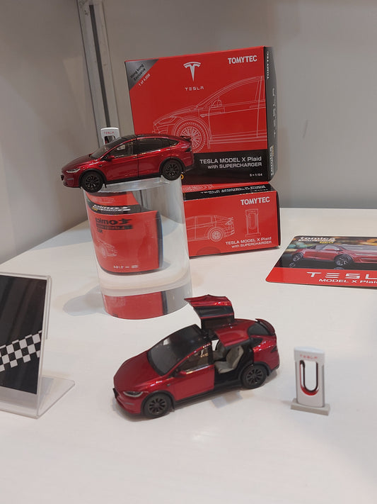 Tomica Limited Vintage Neo Tesla Model X Plaid with Supercharger Red (Hong Kong Toycar Salon 2026 Exclusive)