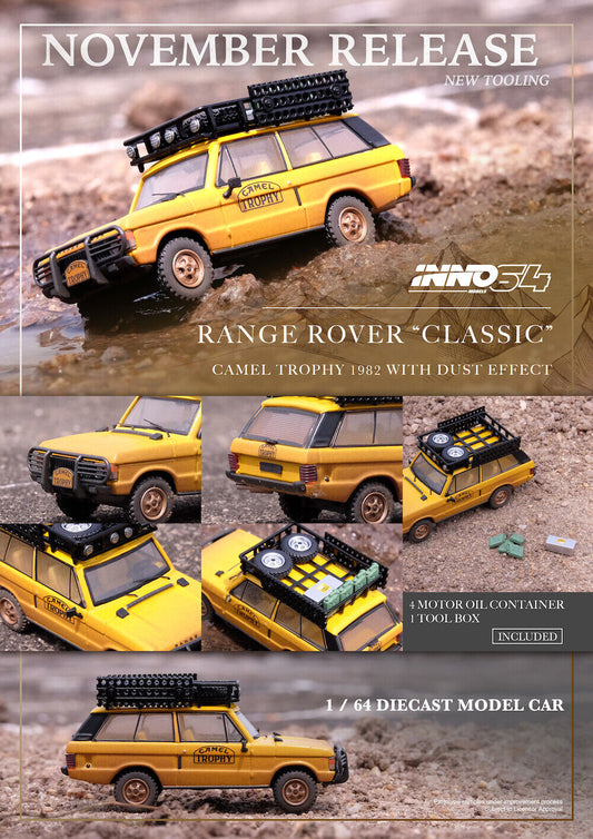 Inno64 Range Rover "Classic" Camel Trophy 1982 With Dust Effect w/Tool Box