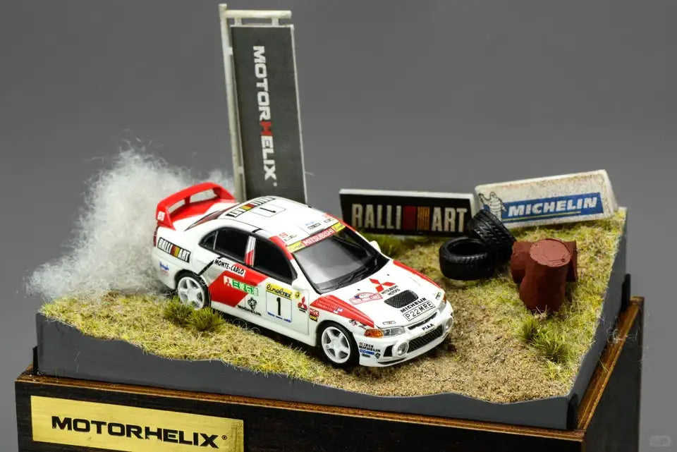 Motor Helix HEC Exclusive Mitsubishi Lancer Evolution IV GSR Monte Carlo Livery w/ Rally Scene Diorama-MotorHelix-1:64-Mobile Garage HK