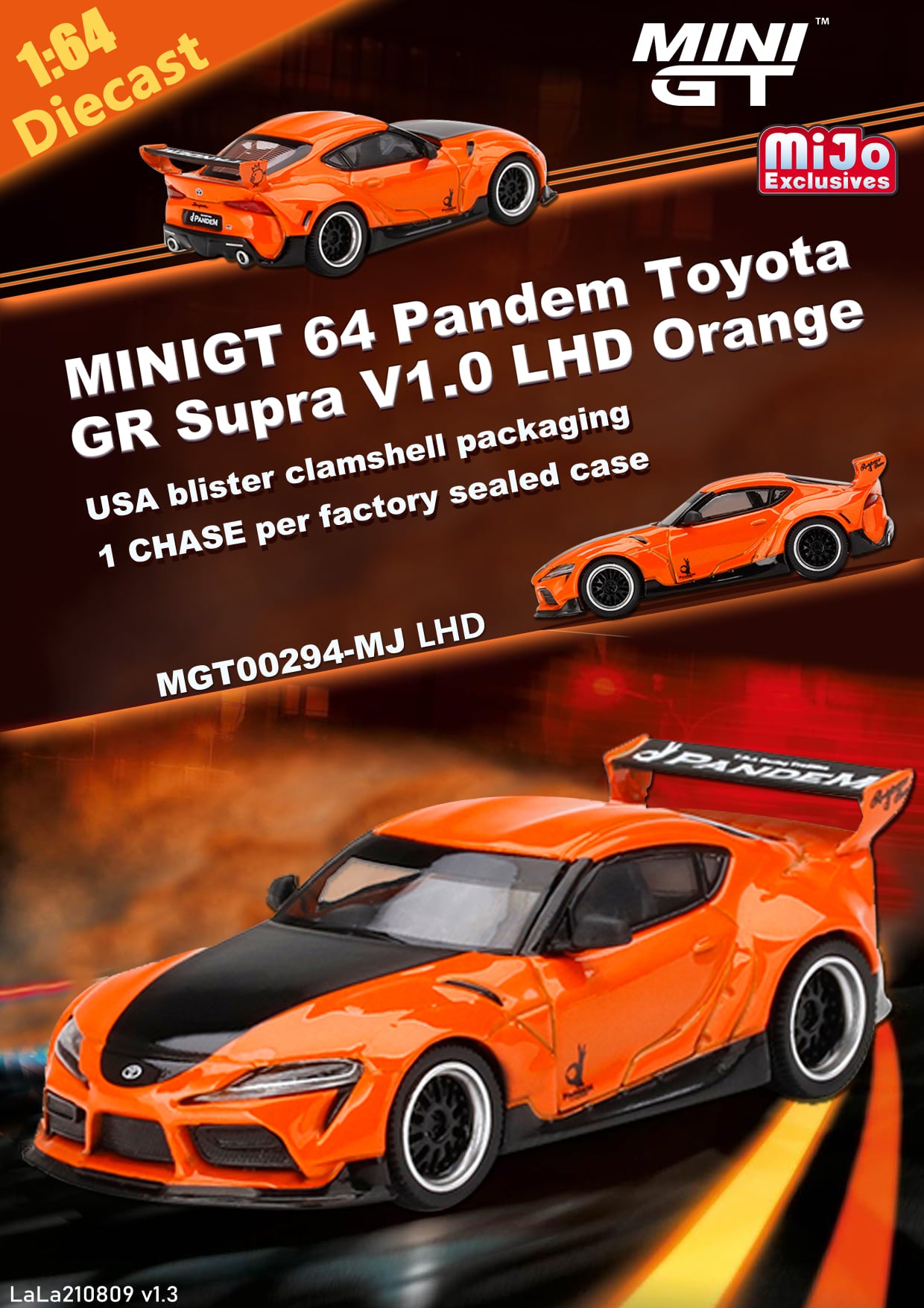 Mini GT x Mijo Exclusive 1:64 Scale Pandem Toyota GR Supra (A90) Orange