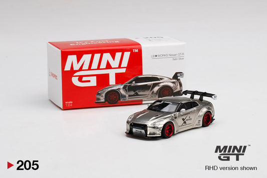 Mini GT #205 Hong Kong Exclusive Nissan GT-R R35 Type 1, Rear Wing ver 1 Satin Silver