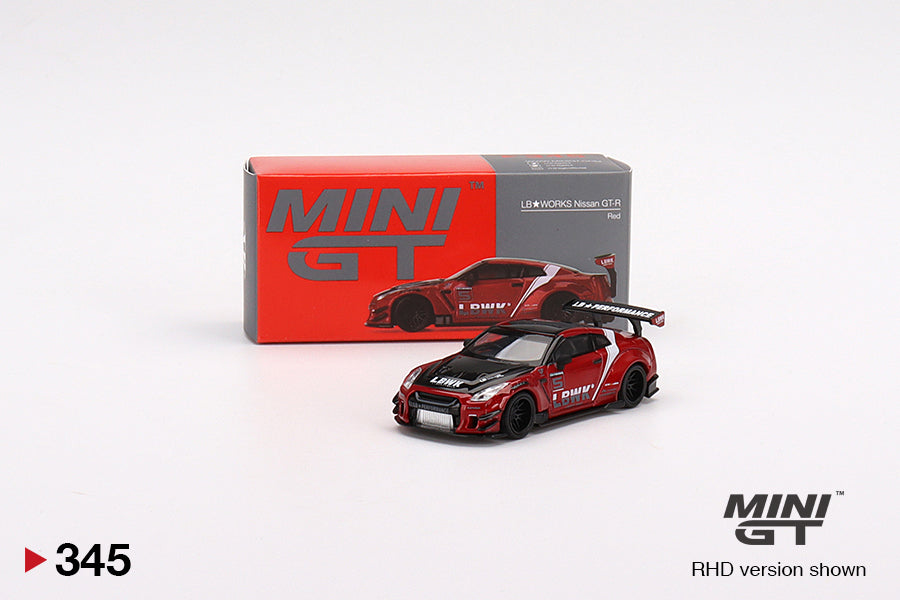 Mini GT #345 LB★WORKS Nissan GT-R R35 Type 2, Rear Wing ver 3 , Red, LB Work Livery 2.0
