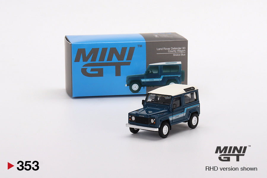 Mini GT #353 1/64 Land Rover Defender 90 County Wagon Stratos Blue