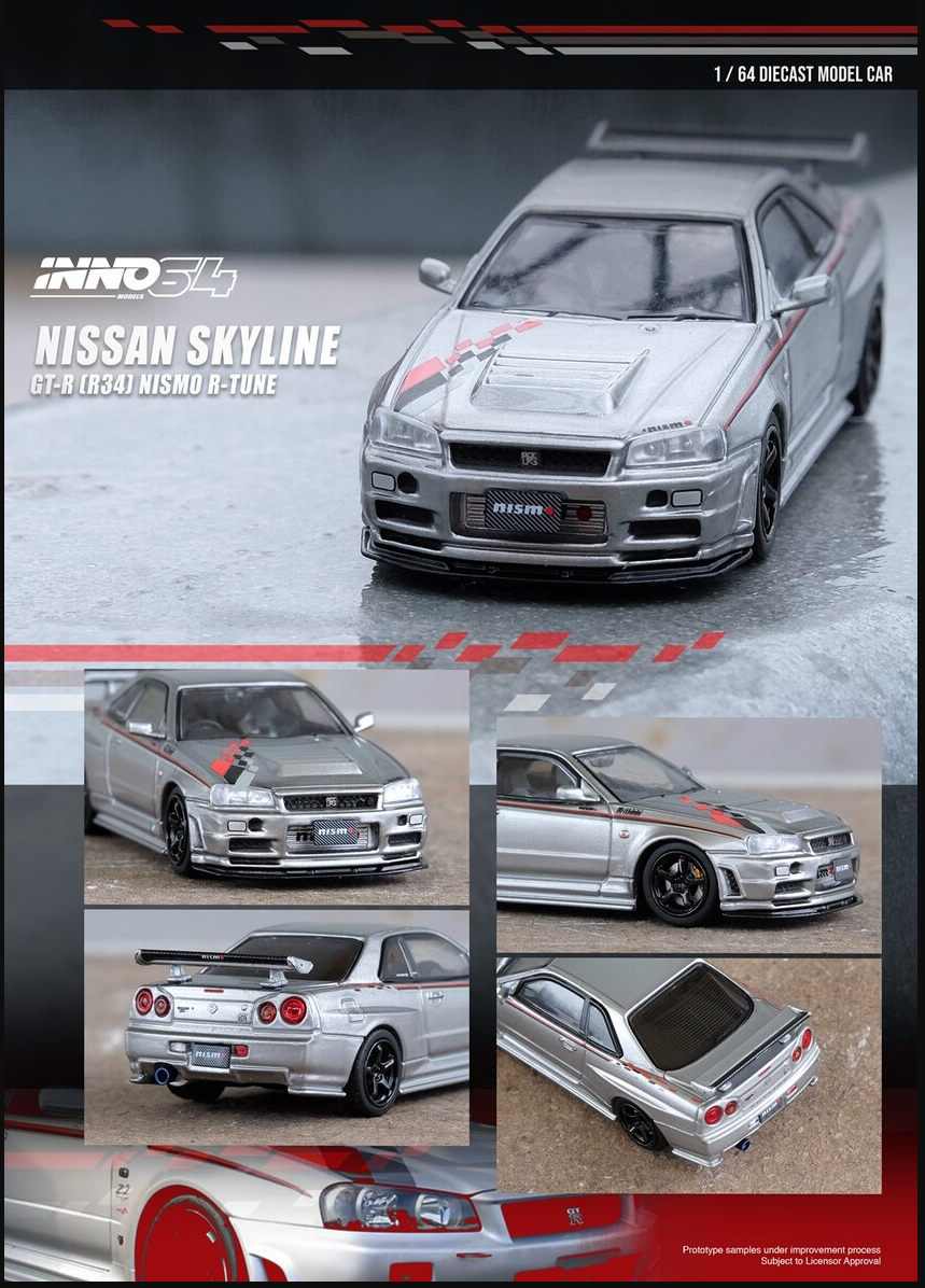 INNO64 1/64 NISSAN SKYLINE GT-R (R34) NISMO R-TUNE Silver Inno64