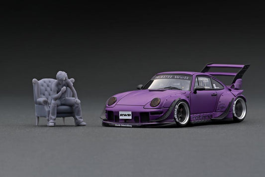 Ignition Model 1:43 Scale IG online shop/event special! IG2322 RWB 993 Rotana Matte Purple With Mr. Nakai sitting on sofa　