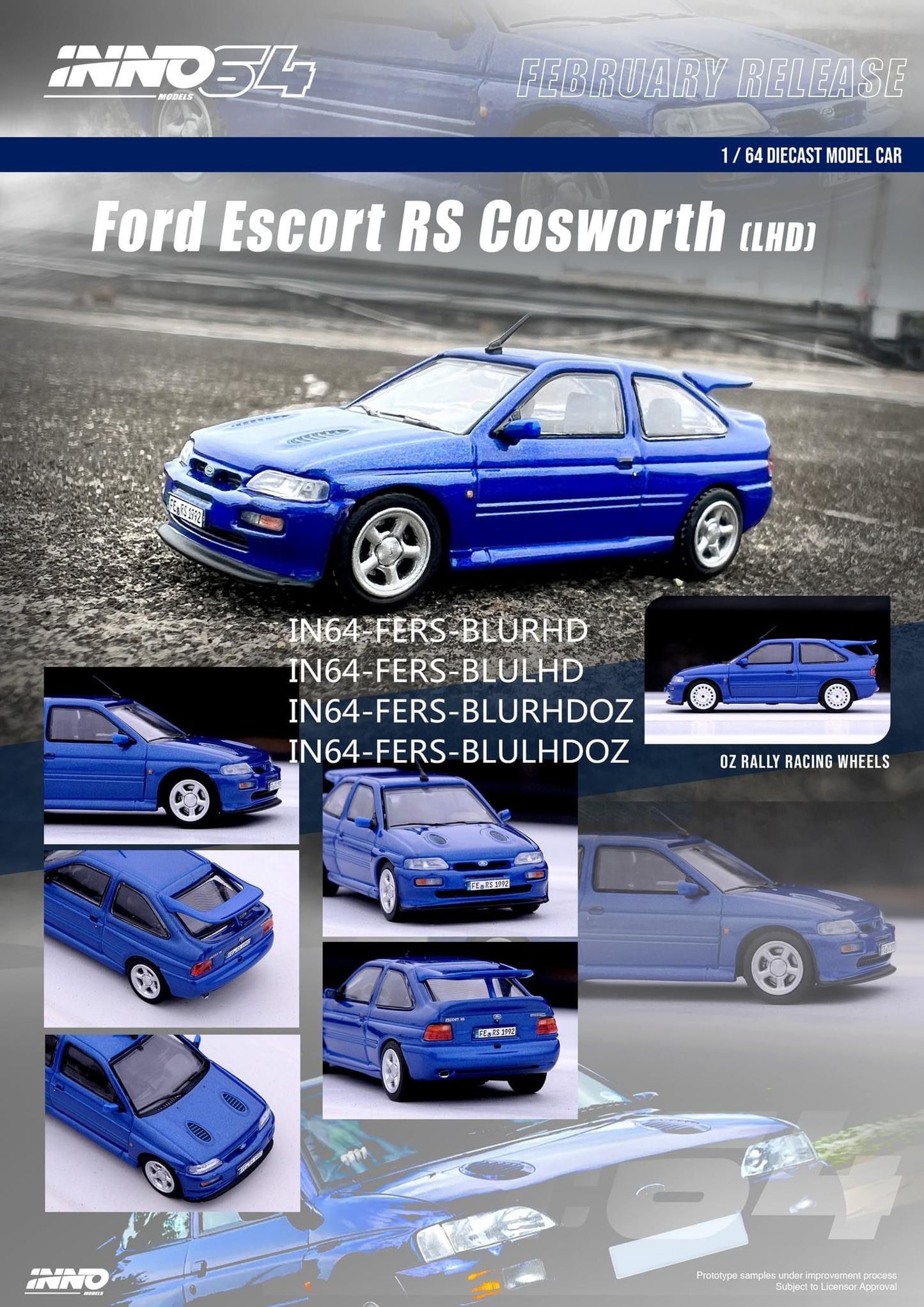 Inno64 1:64 Scale Ford Escort RS COSWORTH Blue