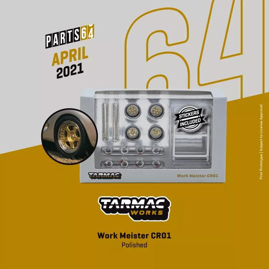 Tarmac Works Work Meister CR01 Gold Polished Rims with Tires fit 1:64 SCALE