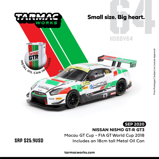 Tarmac Works Nissan Nismo GT-R GT3 Macau GT Cup - FIA GT World Cup 2018 Tsugio Matsuda With Metal Oil Can