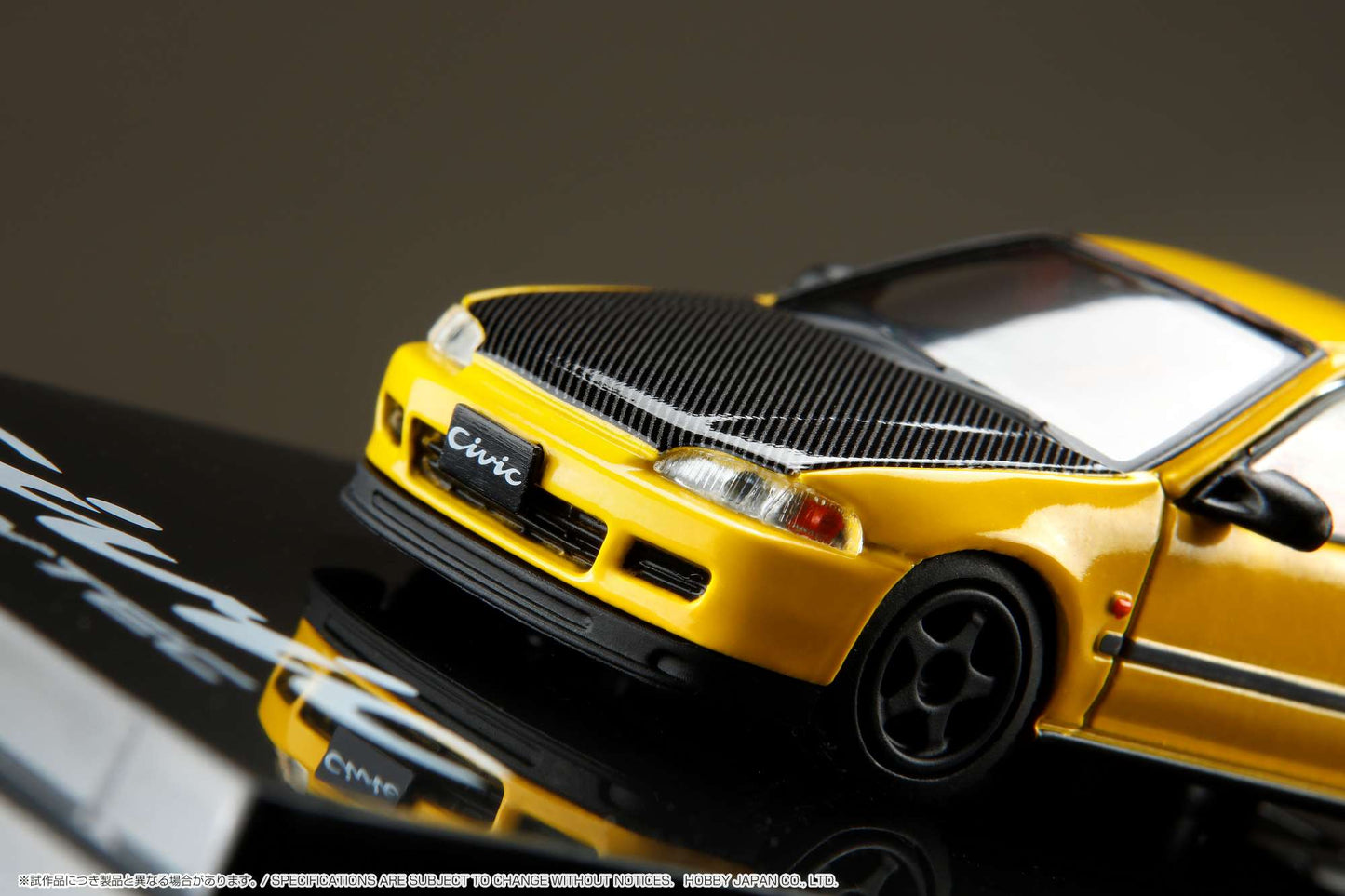 Hobby Japan 1/64 Honda CIVIC Type R (Eg6) JDM Style with Engine Display Model Customized Version Yellow Hobby Japan