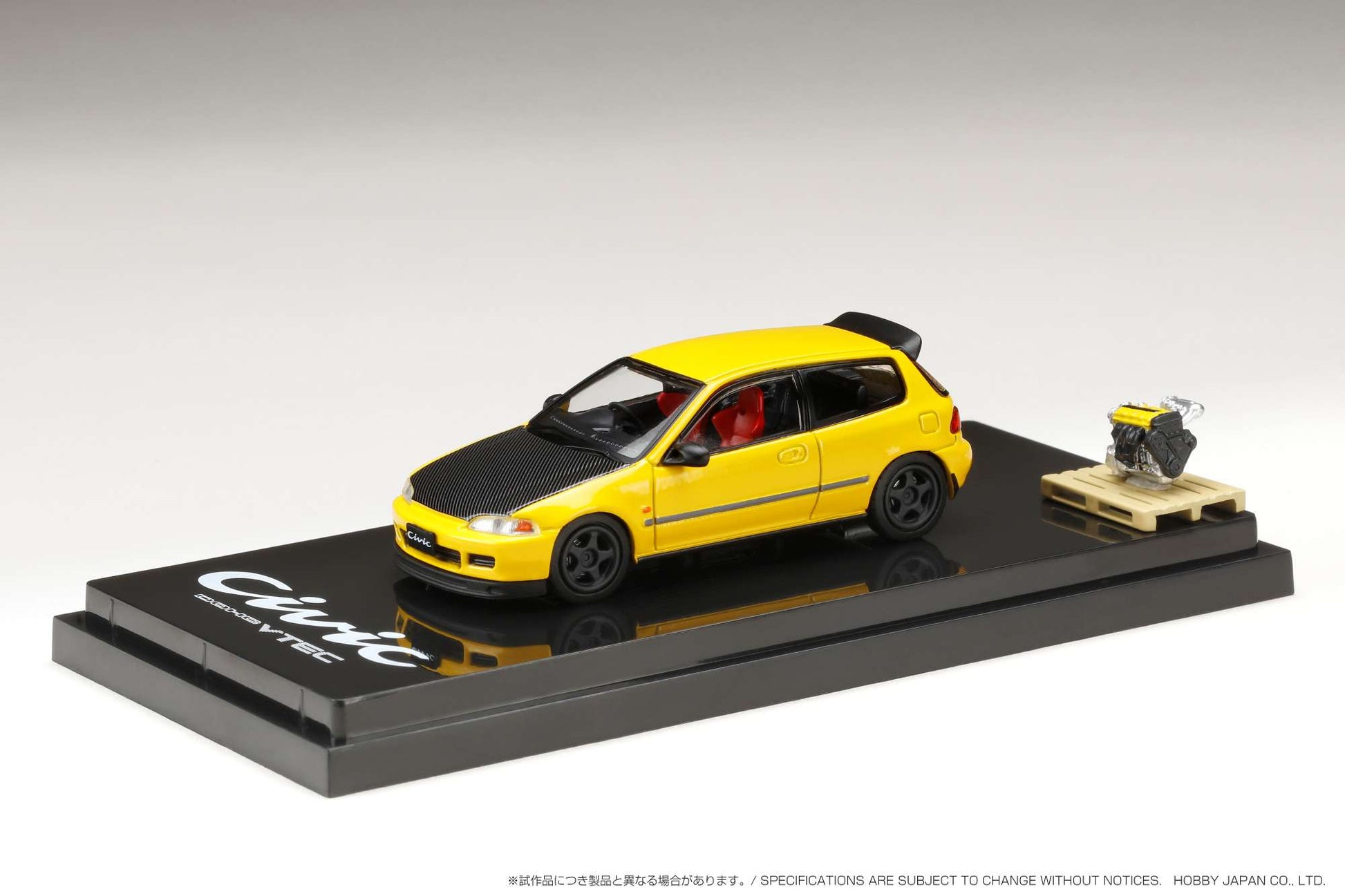 Hobby Japan 1/64 Honda CIVIC Type R (Eg6) JDM Style with Engine Display Model Customized Version Yellow Hobby Japan