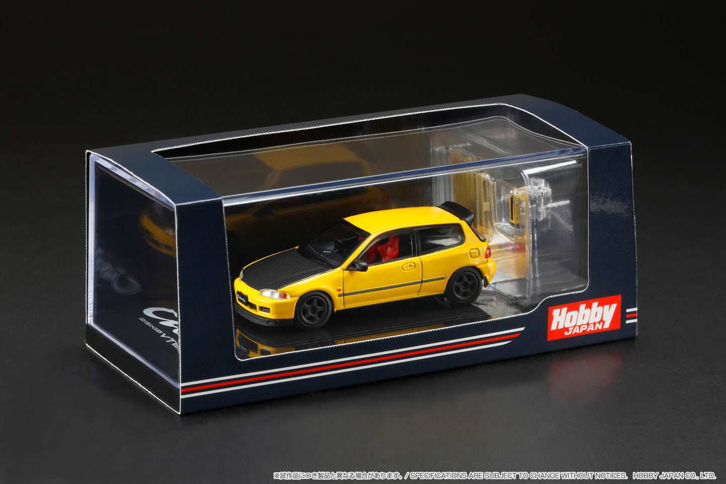 Hobby Japan 1/64 Honda CIVIC Type R (Eg6) JDM Style with Engine Display Model Customized Version Yellow Hobby Japan
