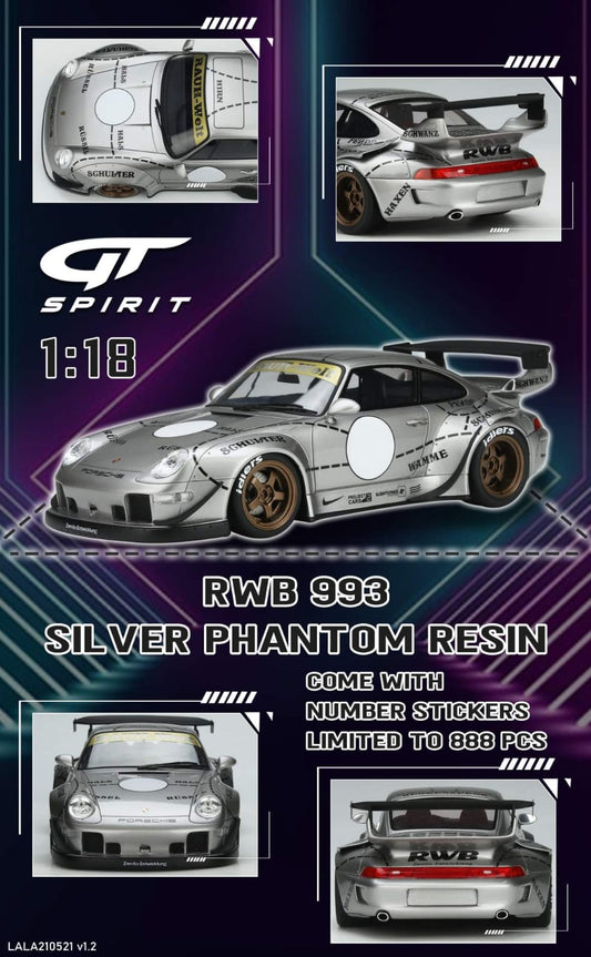 GT Spirit exclusive in 888pcs 1:18 Scale Porsche RWB 993 Silver Phantom