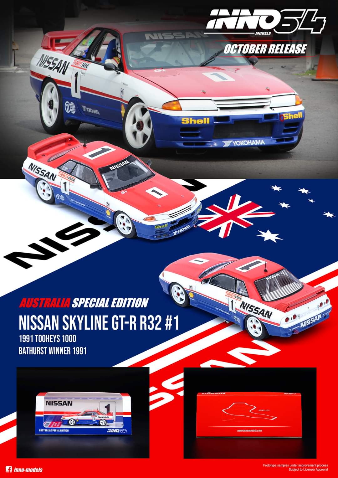 Inno64 1991 Australia Special Edition Nissan Skyline GTR32 #1 1:64 Scale Inno64