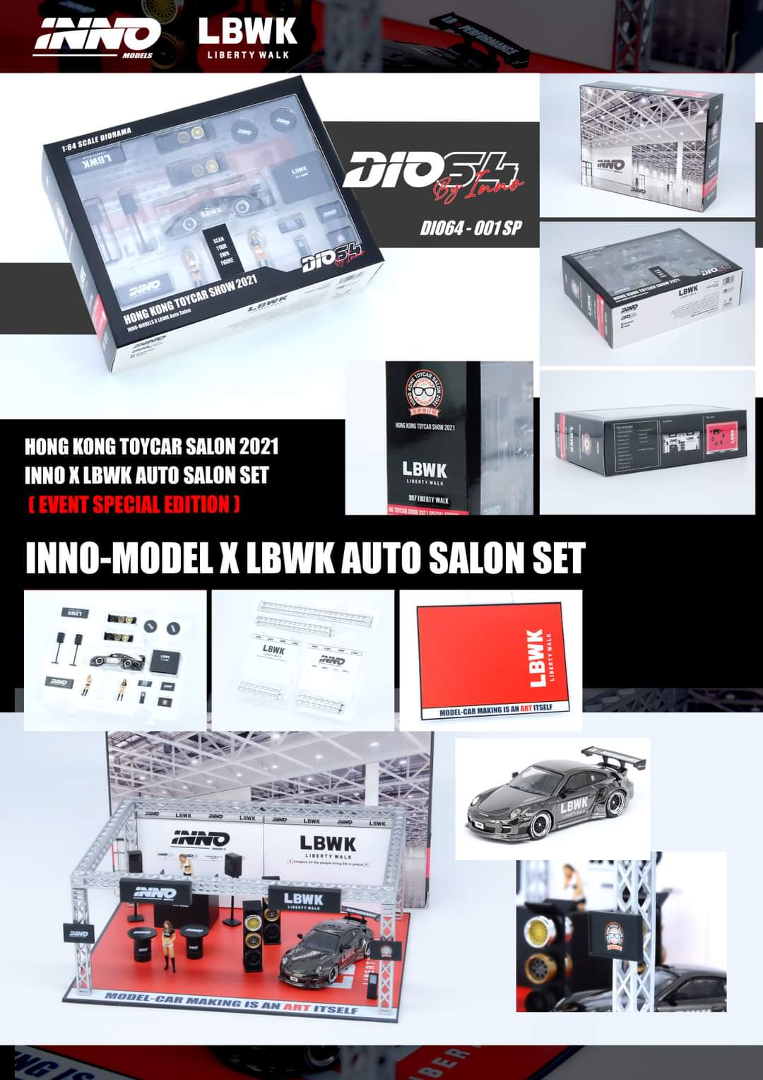 Inno64 HK toy Car Salon 2021 exclusive LBWK Auto Salon Porsche 997 Set Diorama