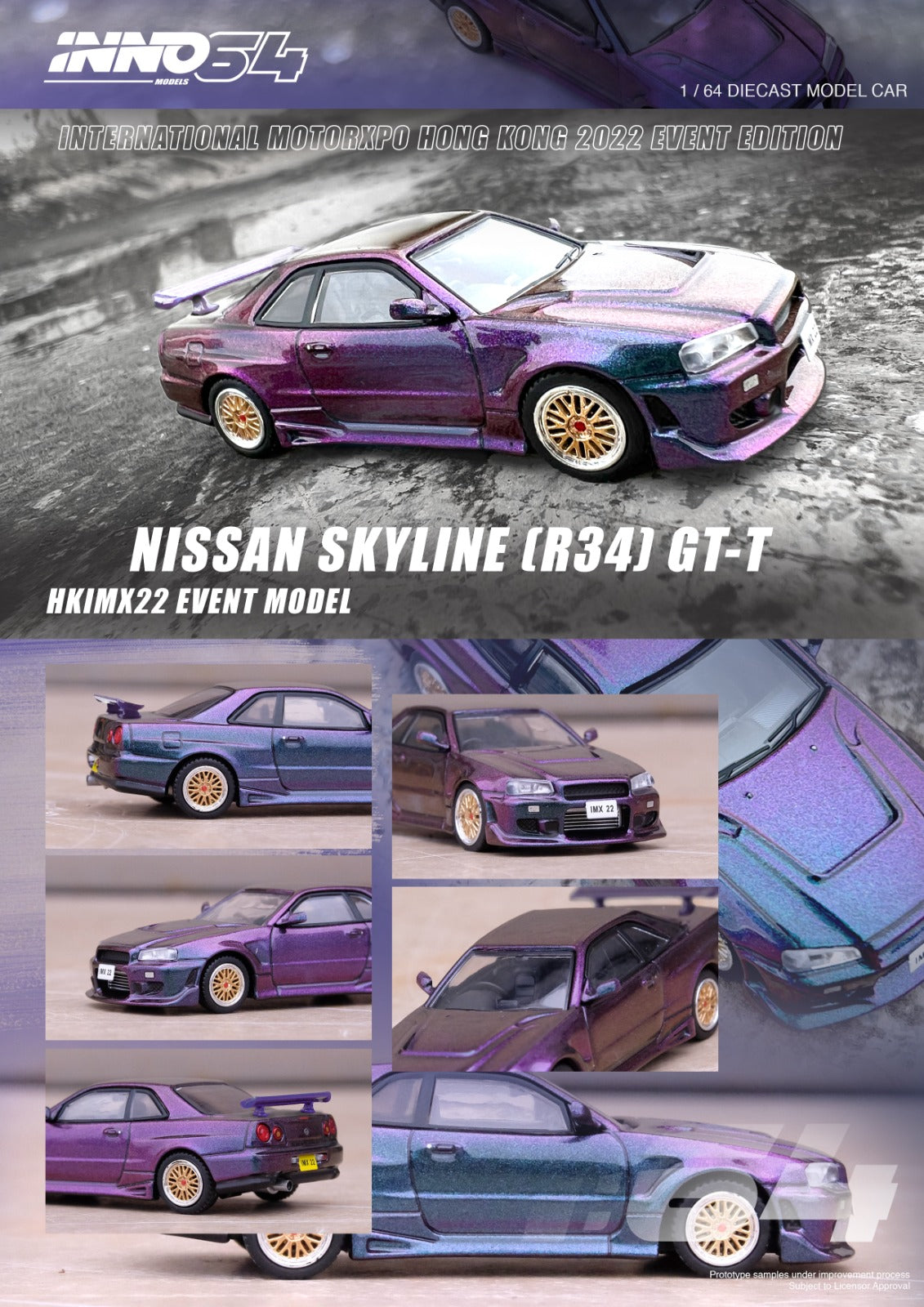 INNO64 1/64 NISSAN SKYLINE GT-T (R34) HKIMX2022 Event Model Magic Purple
