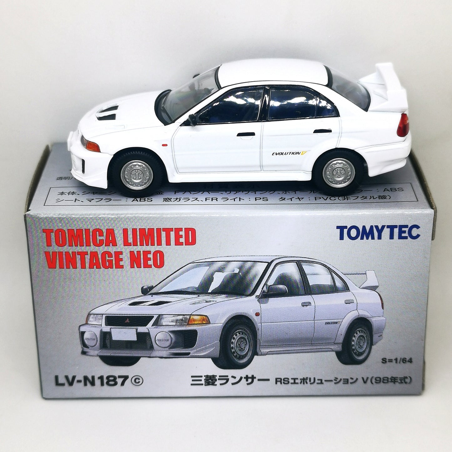 Tomica Limited Vintage Neo LV-N187c Mitsubishi Lancer Evolution V (White) Takara Tomy