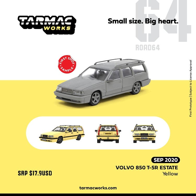 Tarmac Works Scale 1:64 Volvo 850 estate 5T-R Yellow