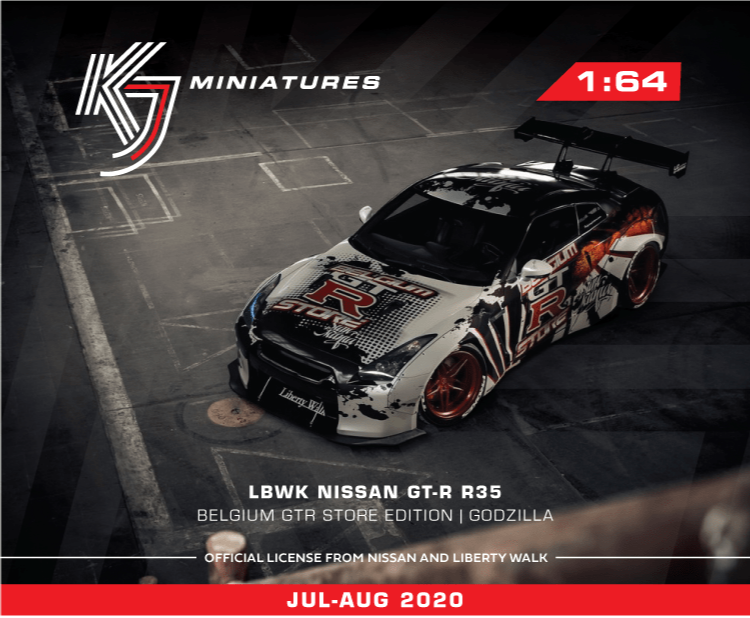KJ Miniatures 1:64 scale LB Works Nissan GT-R R35 Belgium GTR Store Edition Godzilla