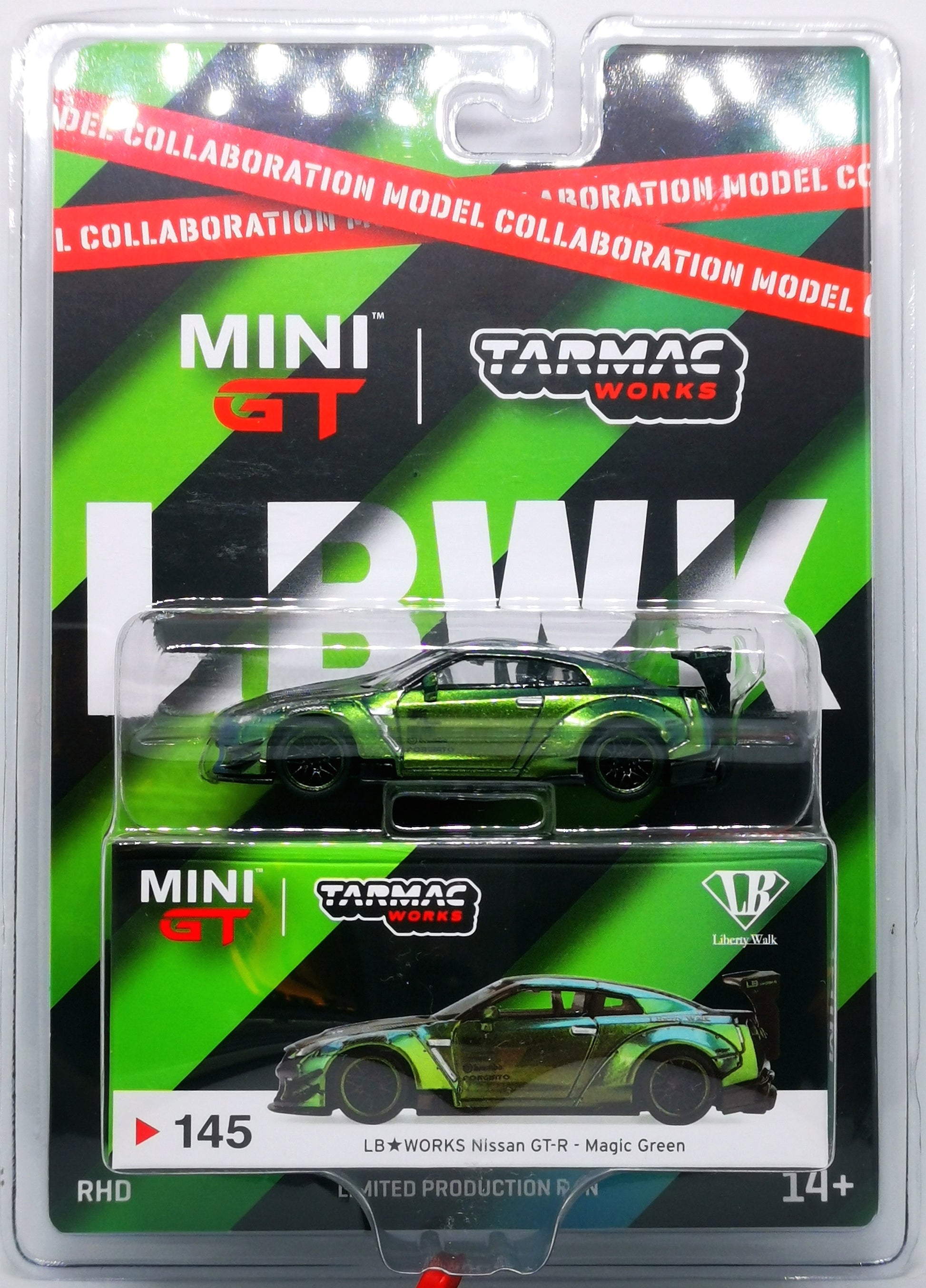 Tarmacworks X MiniGT 1/64 LB★WORKS Nissan GT-R Type 2 Rear Wing Magic Green Minigt, Tarmacworks