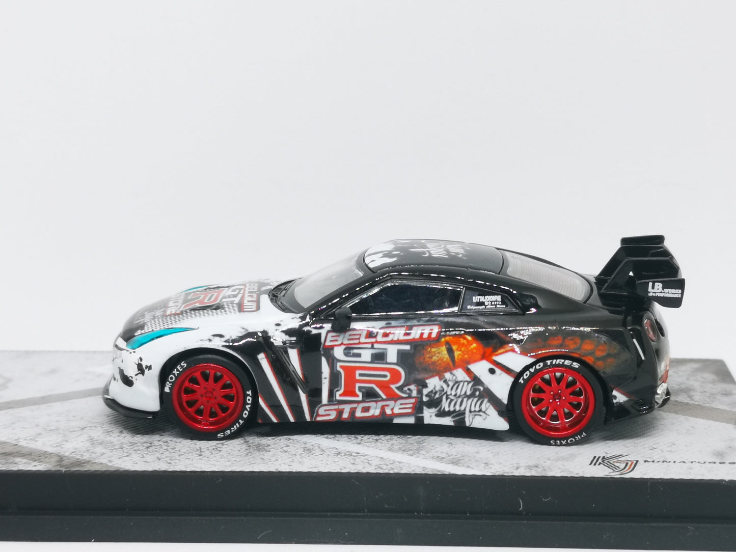 KJ Miniatures 1:64 scale LB Works Nissan GT-R R35 Belgium GTR Store Edition Godzilla
