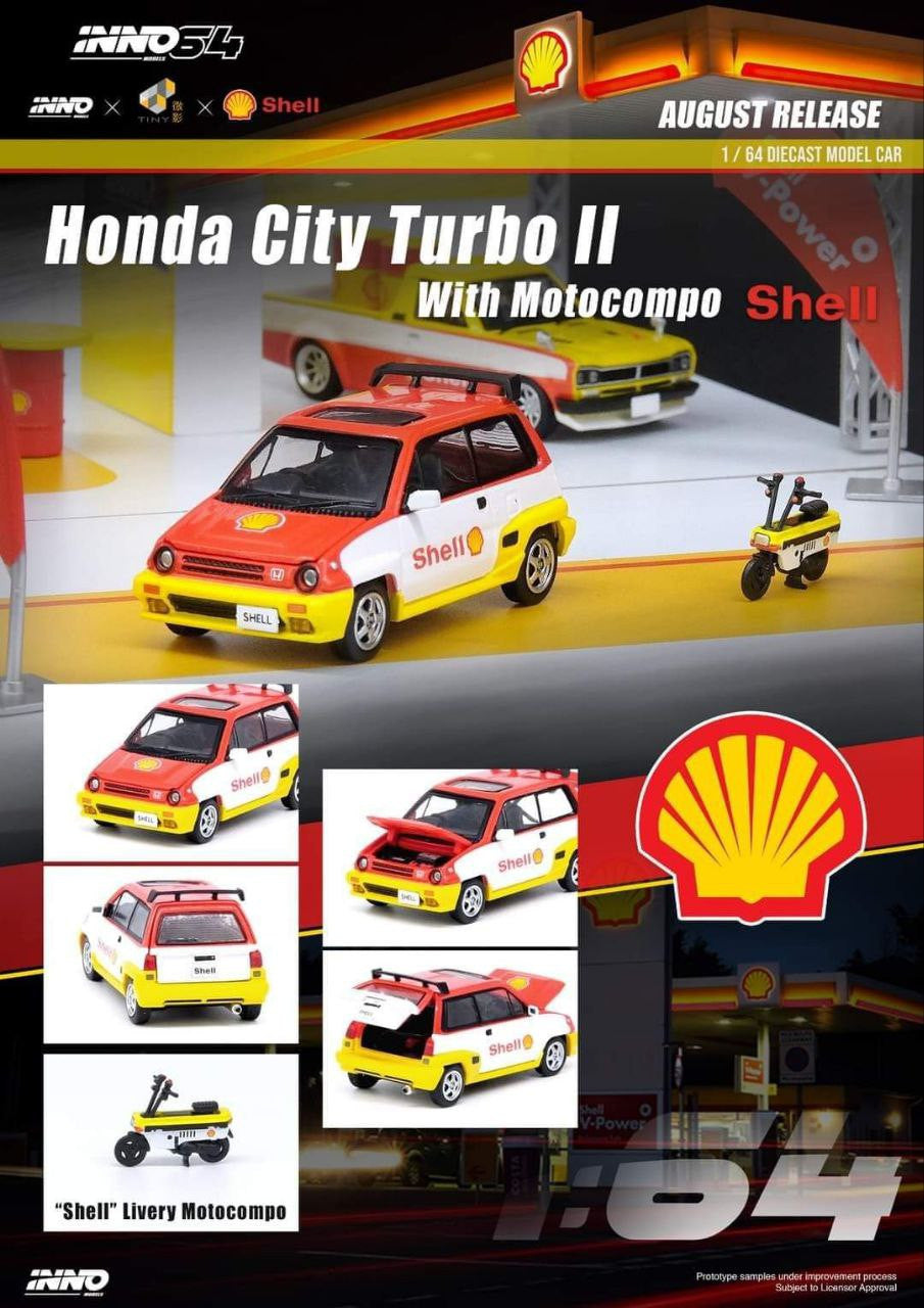 INNO64 1:64 HONDA CITY TURBO II With MOTOCOMPO Shell Livery