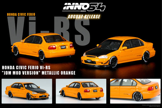INNO64 1/64 HONDA CIVIC FERIO Vi-RS "JDM MOD VERSION" Metallic Orange With extra wheels and extra decals