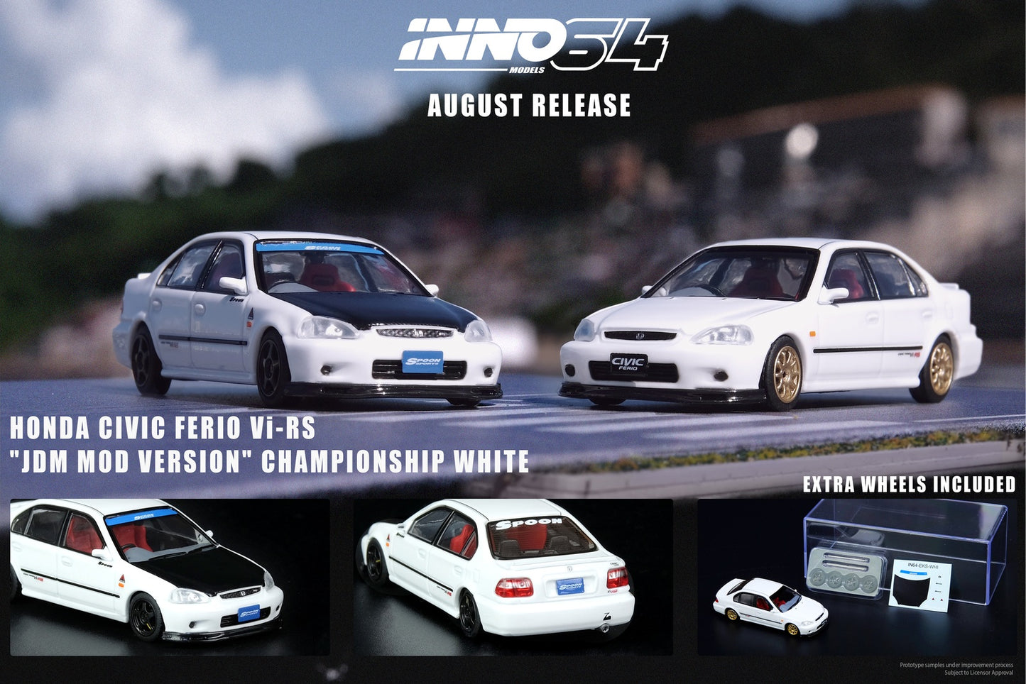 INNO64 1/64 HONDA CIVIC FERIO Vi-RS "JDM MOD VERSION" Championship White With extra wheels and extra decals