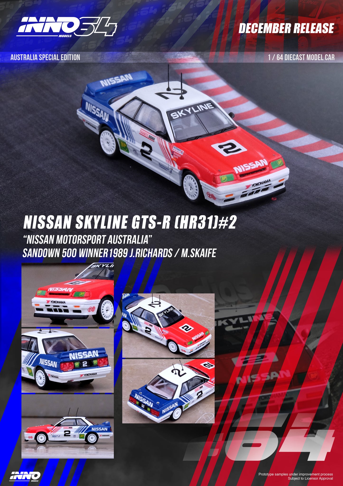 Inno64 Nissan Skyline 2000 Turbo RS-X (HR31) #2 "NISSAN MOTORSPORT AUSTRALIA" Bathurst 1000 Toheys 1989