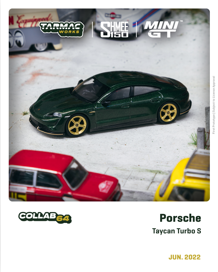Tarmac Works x Mini GT x SHMEE150 Porsche Taycan
Turbo S
Midnight Green
1:64 Scale mini gt