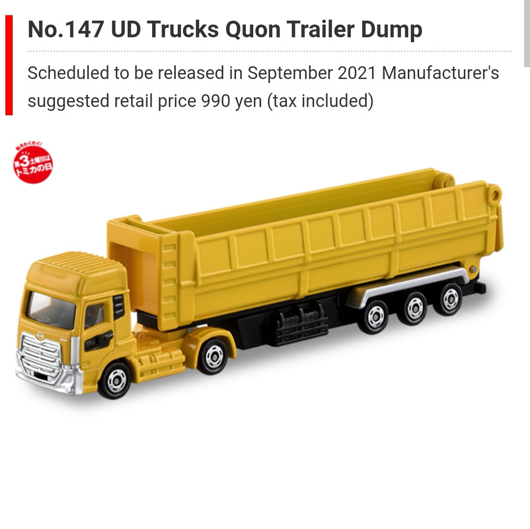 TOMICA #147 UD Trucks Quon Trailer Dump Truck