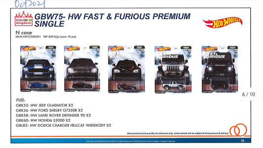 Hot Wheels Car Culture Fast and Furious N case Set of 5