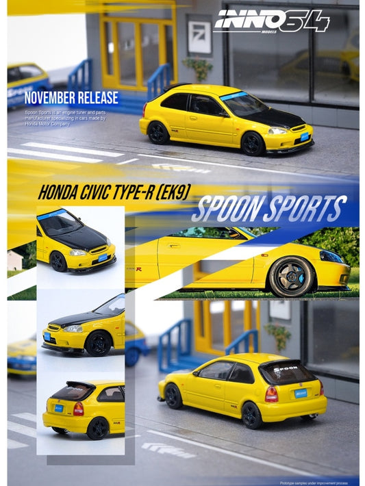INNO64 1/64 HONDA CIVIC Type-R EK9 Yellow Tuned by Spoon Sports Inno64
