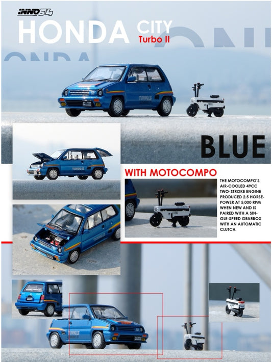INNO64 1/64 HONDA CITY TURBO II Blue With White MOTOCOMPO
