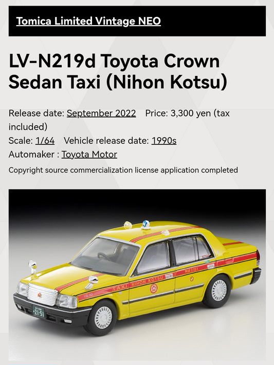 Tomica Limited Vintage Neo LV-N219d Toyota Crown Sedan Taxi (Nihon Kotsu)