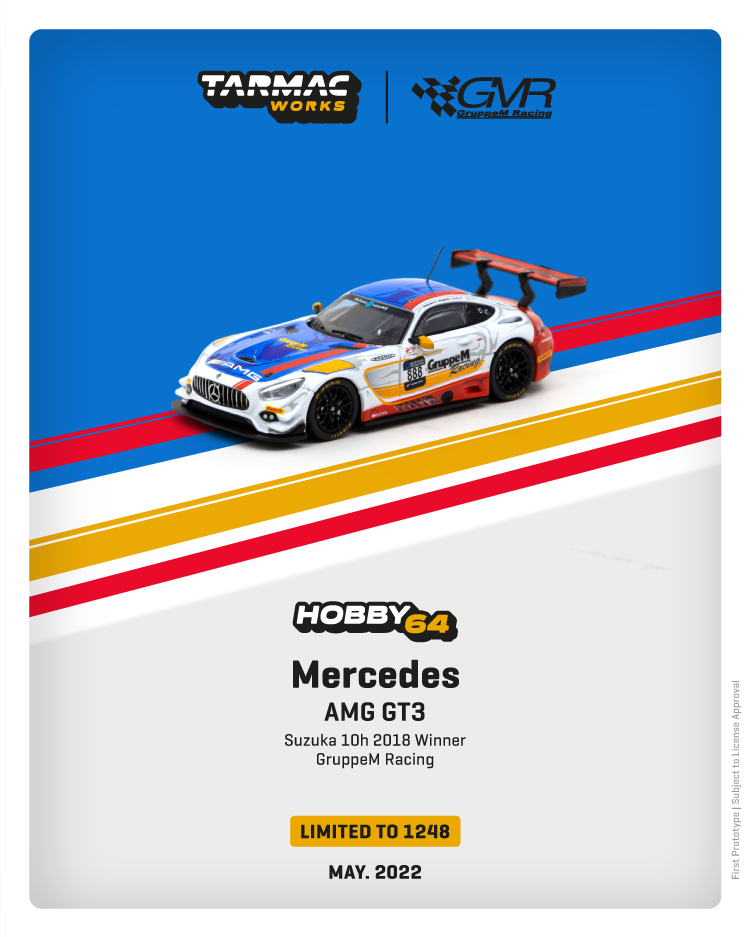 Tarmac Works Mercedes AMG GT3 
Suzuka 10hours 2018 Winner
Gruppe M Racing
*** Limited to 1248pcs ***