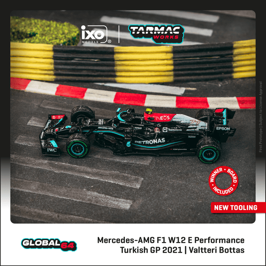 Tarmac Works 1:64 Scale Mercedes-AMG F1 W12 EQ Performance Turkish Grand Prix 2021 Winner Valtteri Bottas