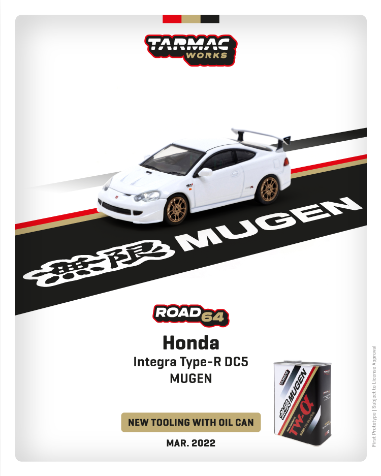 Tarmacworks 1:64 Scale
Honda Integra Type-R DC5 MUGEN
 Championship White
*** With Mugen metal oil can *** Tarmacworks
