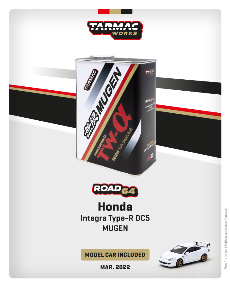 Tarmacworks 1:64 Scale
Honda Integra Type-R DC5 MUGEN
 Championship White
*** With Mugen metal oil can *** Tarmacworks