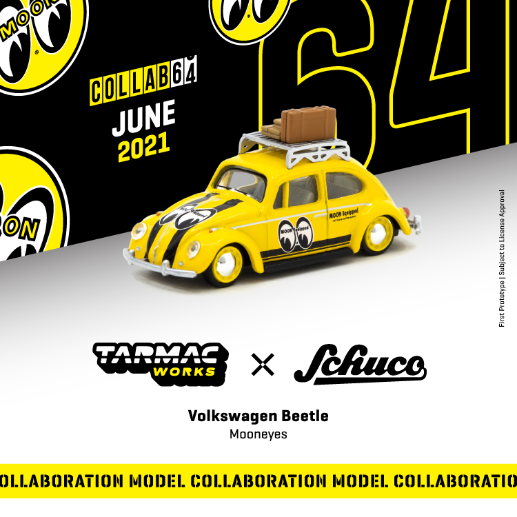 Tarmacworks x Schuco Volkswagen Beetle
Mooneyes
With roof rack and suitcases
