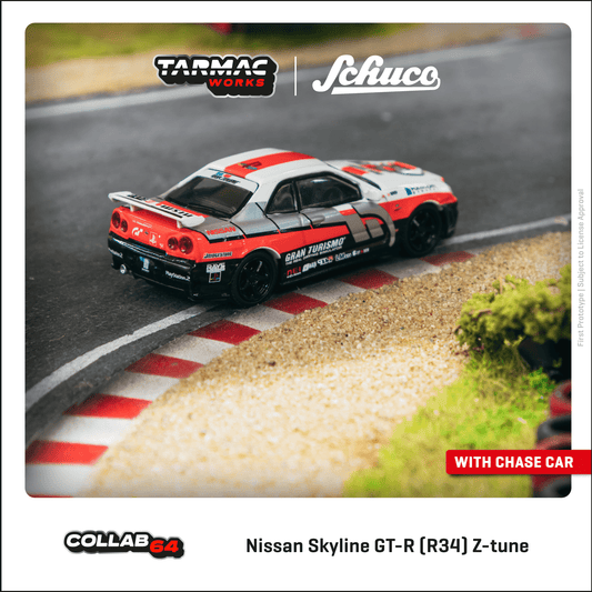 Tarmac Works x Schuco 1:64 Scale Nissan Skyline GT-R (R34)  White/Red/Black