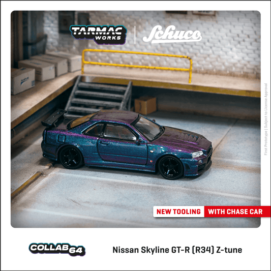 Tarmac Works x Schuco 1:64 Scale Nissan Skyline GT-R (R34) Z-tune  Midnight Purple III