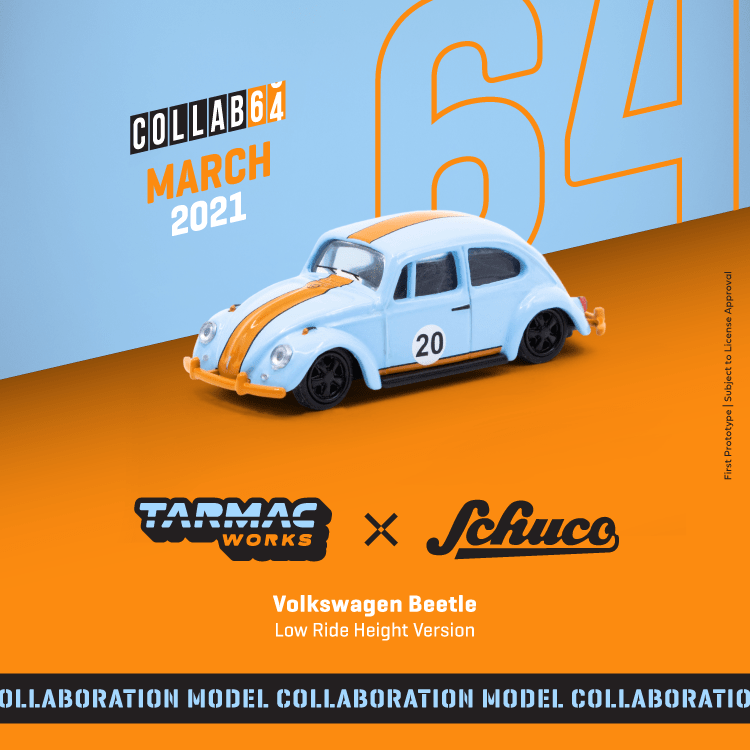 Tarmac Works X Schuco Volkswagen Beetle Gulf
Blue/Orange
Low Ride Height