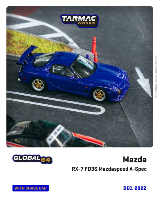 Tarmac Works 1:64 Scale Mazda RX-7 FD3S Mazdaspeed A-Spec Innocent Blue Mica Tarmacworks