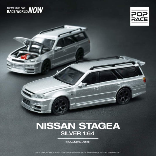 Pop Race 1:64 scale Nissan GT-R R34 Stagea Silver