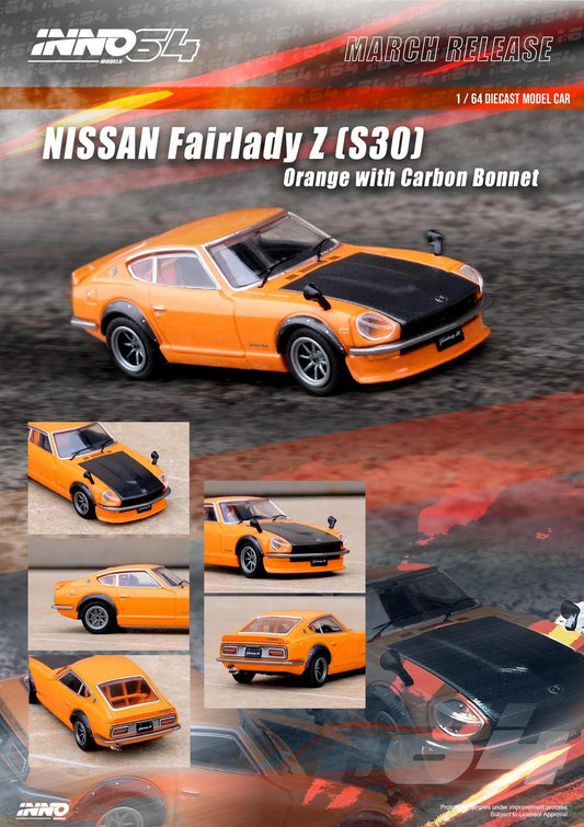 Inno64 1:64 NISSAN FAIRLADY Z (S30) Orange with Carbon Bonnet