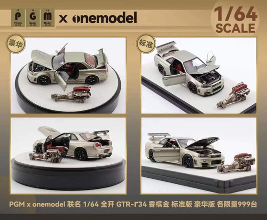 PGM X One Model 1:64 Scale Nissan Skyline GTR R34 Nismo Z Tune Champagne Gold